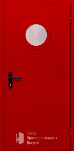 Фото двери «Однопольная с круглым стеклом (красная)» в Дмитрову