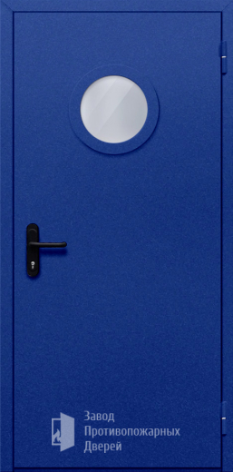 Фото двери «Однопольная с круглым стеклом (синяя)» в Дмитрову