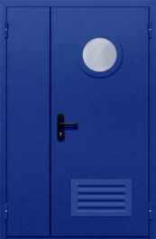 Фото двери «Полуторная с круглым стеклом и решеткой (синяя)» в Дмитрову